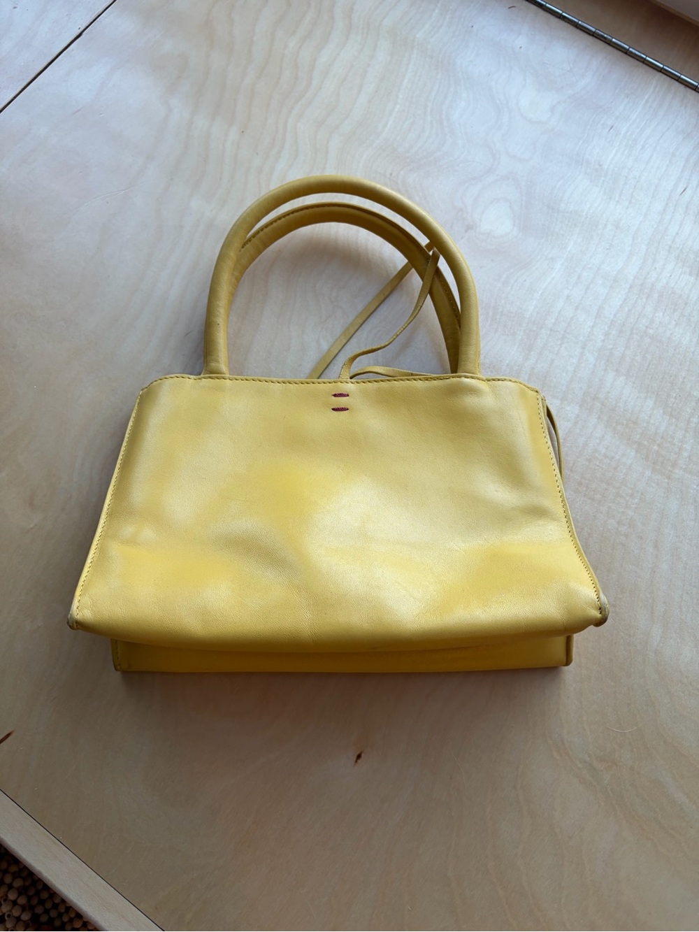 Structured Yellow Leather Shoulder Bag with Double Handles